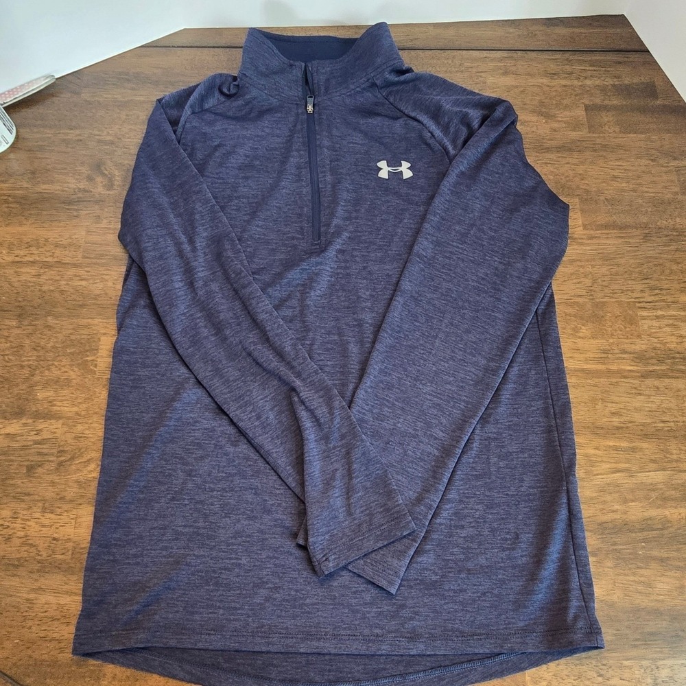 Under Armour Men's Navy Blue Heathered Quarter Zip Long Sleeve Athletic Shirt SM